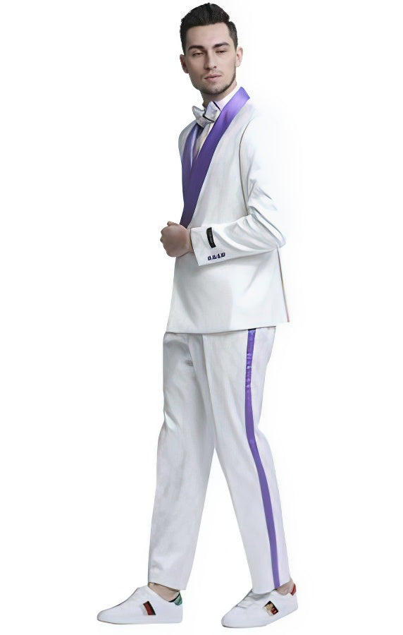 White and Purple Tuxedo Suit - Prom Suit - Prom Wedding Suit by Men'sUSA