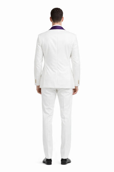 Wedding Tuxedo - Groom Suit - White And Purple Prom Suit