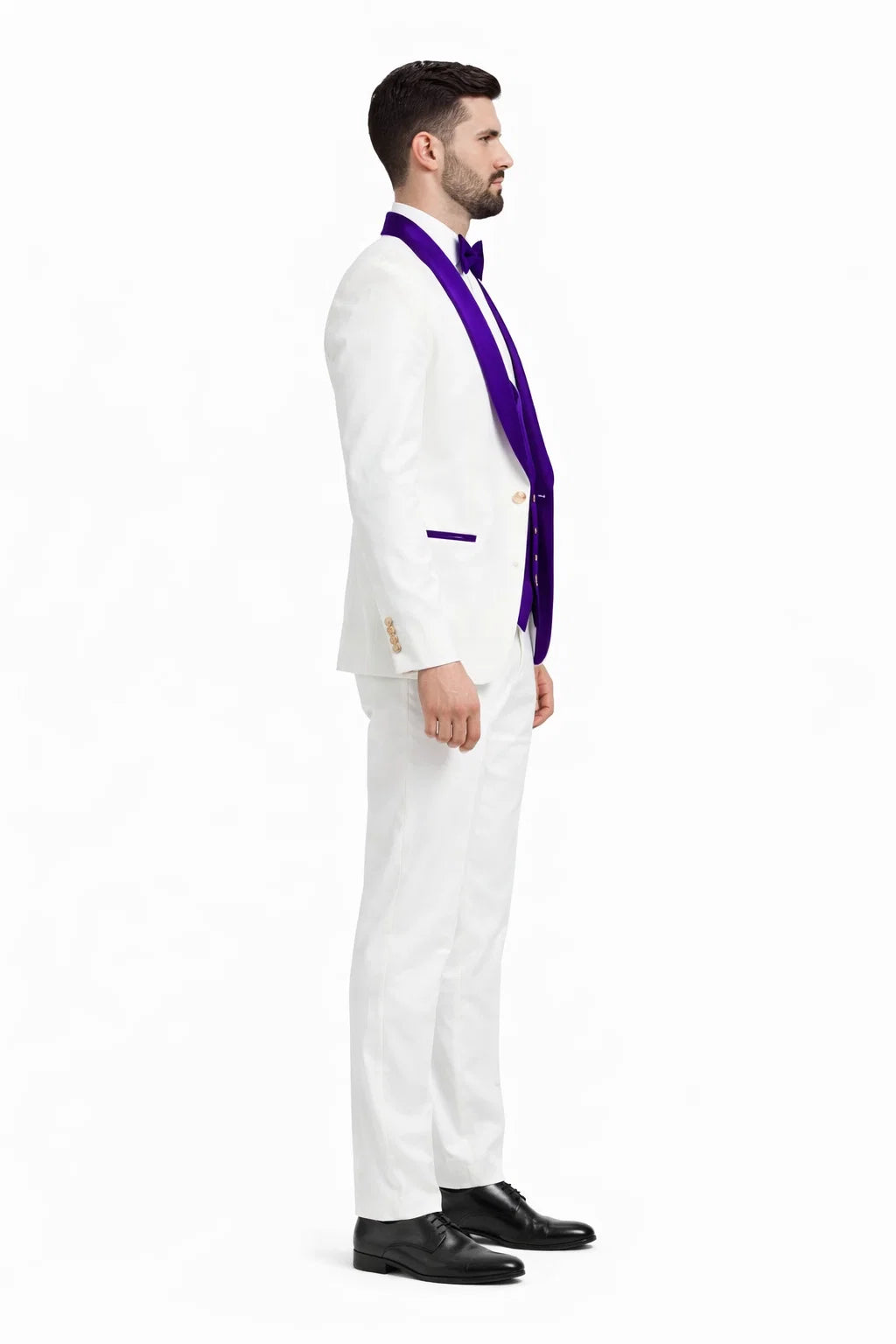 Wedding Tuxedo - Groom Suit - White And Purple Prom Suit