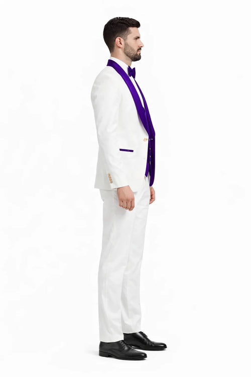 Wedding Tuxedo - Groom Suit - White And Purple Prom Suit