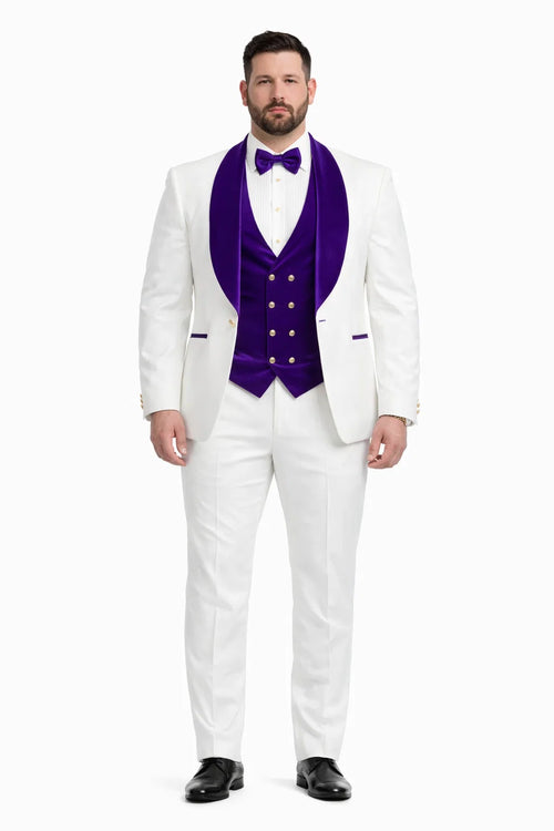 Wedding Tuxedo - Groom Suit - White And Purple Prom Suit