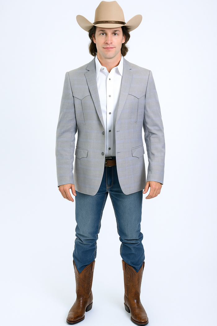 Saco Vaquero Western Blazer - Saco Para Hombre - Mens Double Button Western Grey Blazer