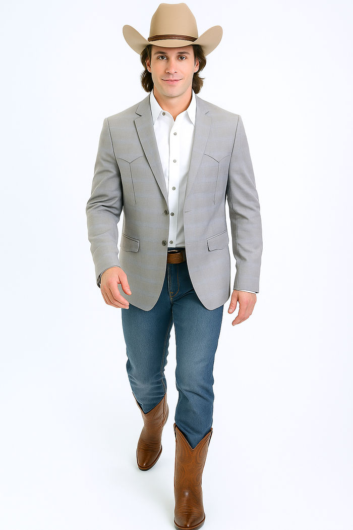 Saco Vaquero Western Blazer - Saco Para Hombre - Mens Double Button Western Grey Blazer