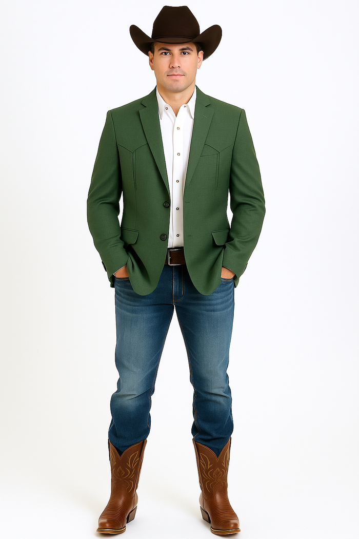 Saco Vaquero Western Blazer - Saco Para Hombre - Mens Double Button Western Green Blazer