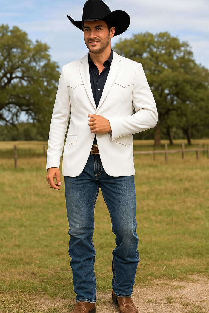 Saco Vaquero Western Blazer - Saco Para Hombre - Mens Double Button Western White Blazer