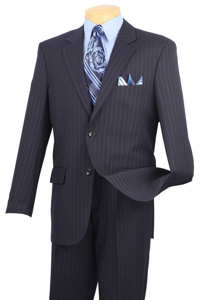 Mens Modern Fit 2 Button No Pleated Flat Front Pants Pinstripe Suit in Black by Vinci