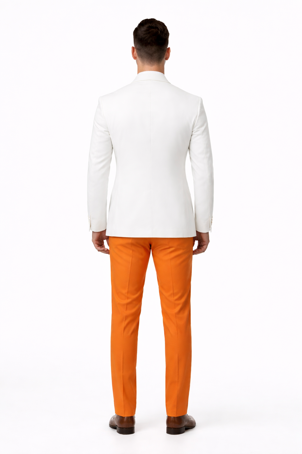 White and Orange Tuxedo Wedding Suit - White Dinner Jacket + Vest + Pants + Bow-tie