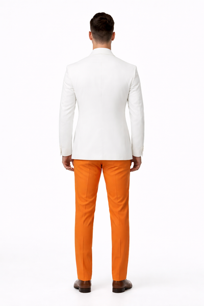 White and Orange Tuxedo Wedding Suit - White Dinner Jacket + Vest + Pants + Bow-tie