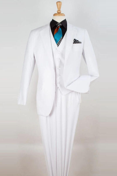 "White Apollo King Suit - Men's Pleated Vested Pant Classic Fit" - Elegant Mensattire