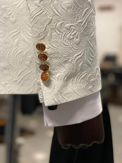 Luxury White Wedding Tuxedo with Orange Velvet Shawl Collar