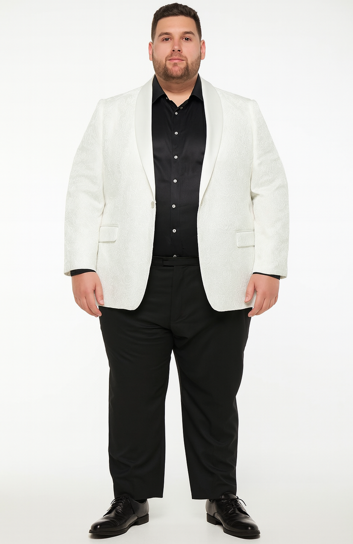 White Paisley Tuxedo Jacket with Shawl Lapel – Wedding & Prom