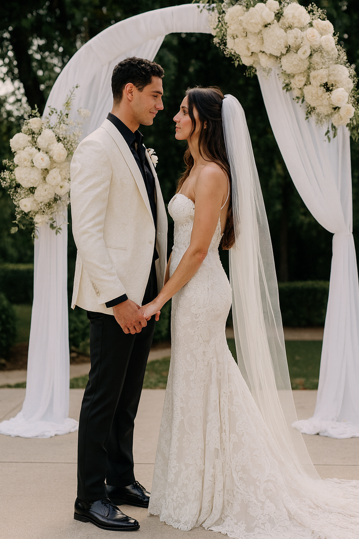 White Paisley Tuxedo Jacket with Shawl Lapel – Wedding & Prom
