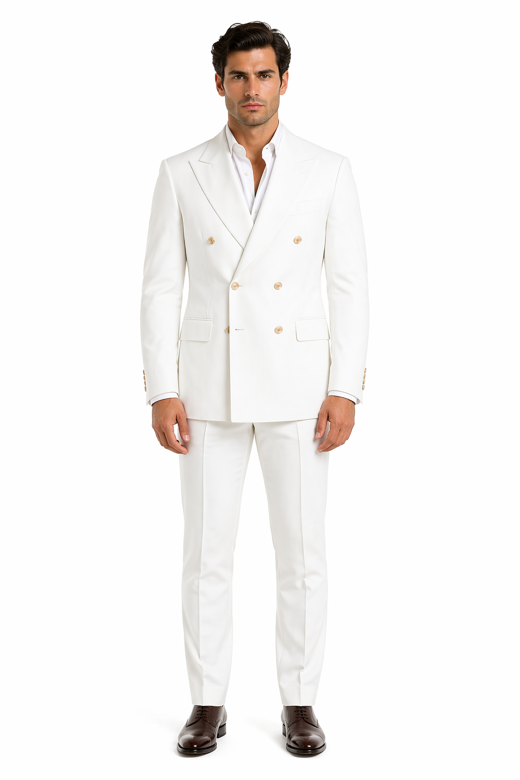 White, Six Button Double Breasted Suits Blazer Jacket Coat