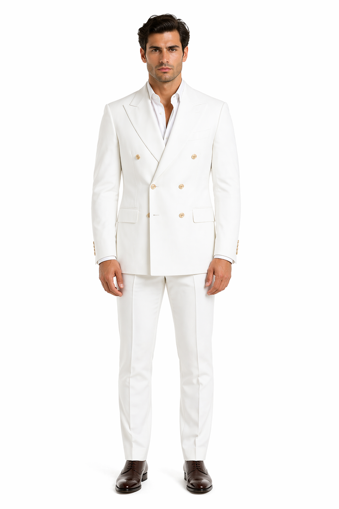 White, Six Button Double Breasted Suits Blazer Jacket Coat
