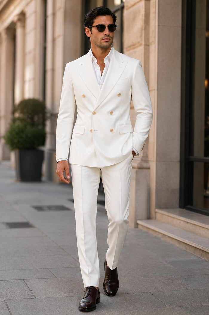White, Six Button Double Breasted Suits Blazer Jacket Coat
