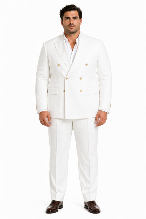 White, Six Button Double Breasted Suits Blazer Jacket Coat