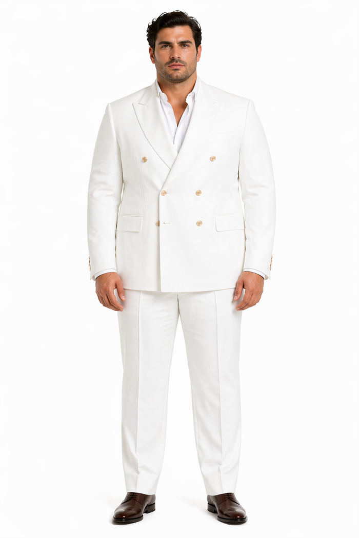 White, Six Button Double Breasted Suits Blazer Jacket Coat