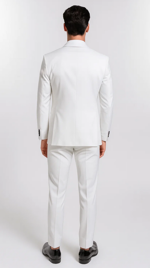 White Slim Fit Satin Tuxedo – Four Piece Set