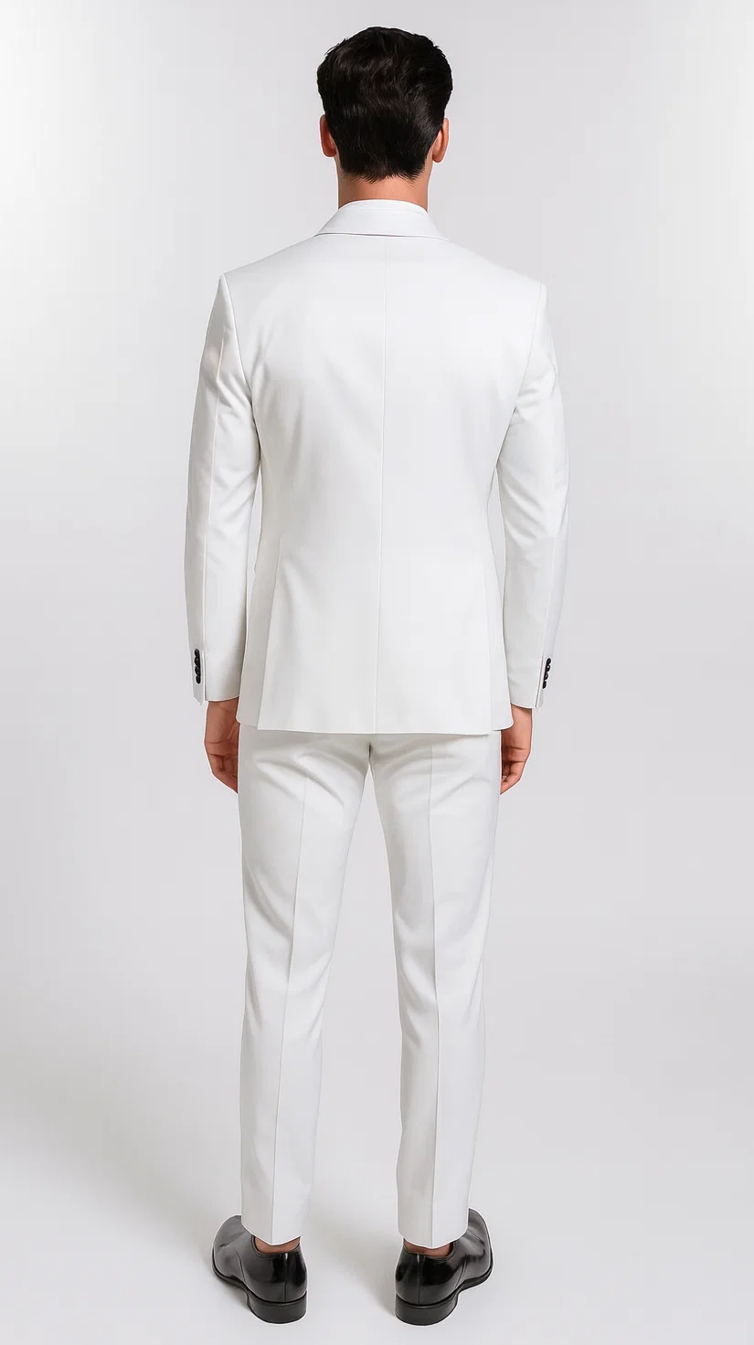 White Slim Fit Satin Tuxedo – Four Piece Set