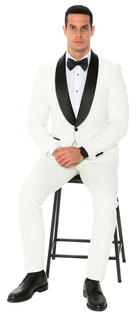 White Slim Fit Tuxedo with Large Shawl Lapel – 3 Piece Wedding & Prom Set