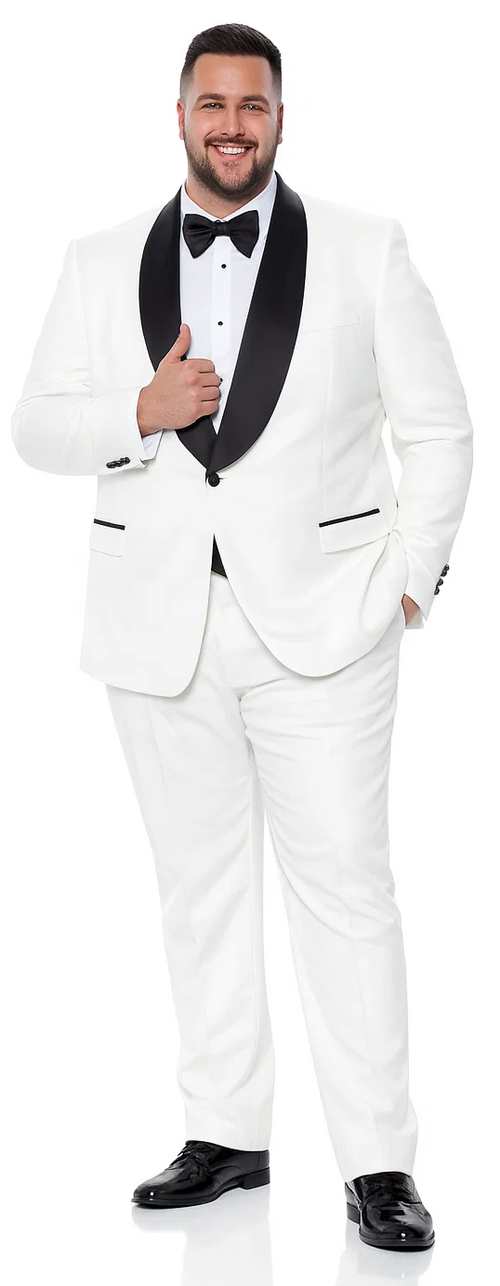 White Slim Fit Tuxedo with Large Shawl Lapel – 3 Piece Wedding & Prom Set
