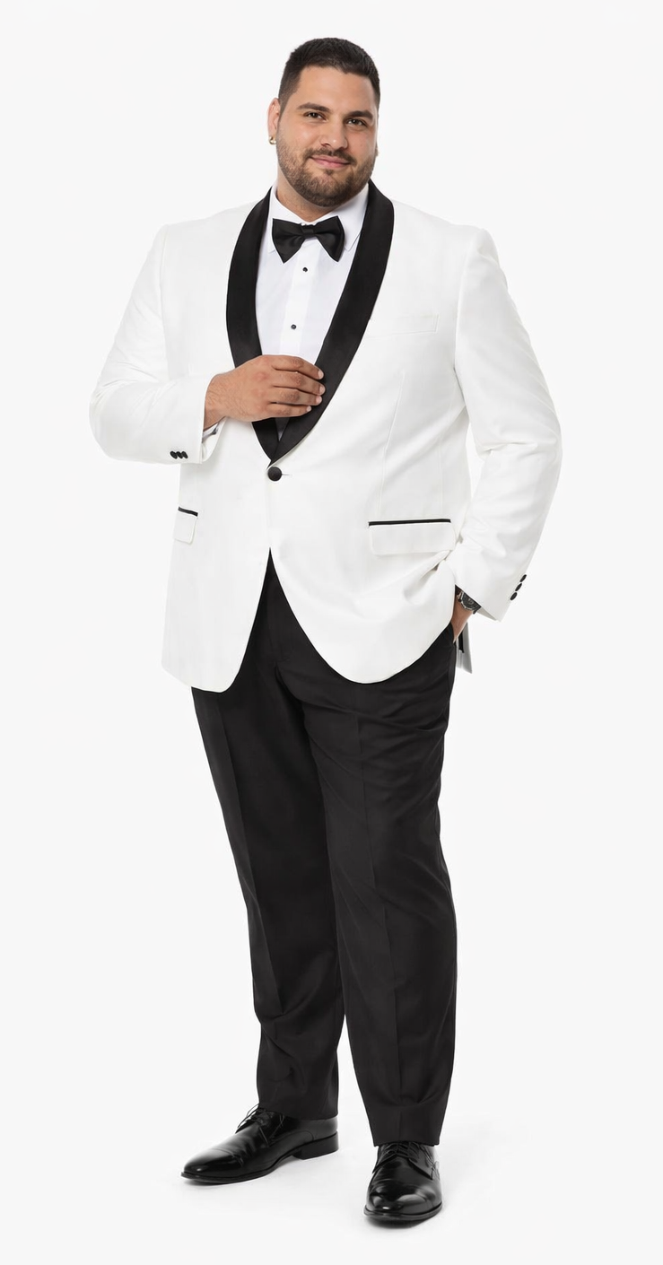 White Tuxedo Jacket with Black Satin Shawl Lapel – Slim Fit
