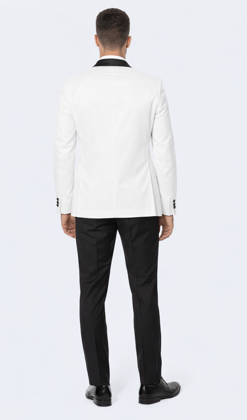 White Tuxedo Jacket with Black Satin Shawl Lapel – Slim Fit