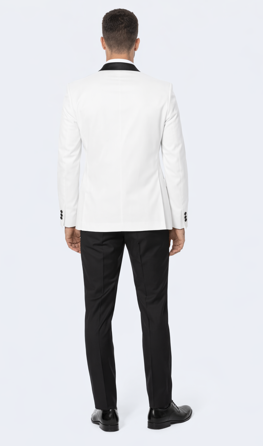 White Tuxedo Jacket with Black Satin Shawl Lapel – Slim Fit