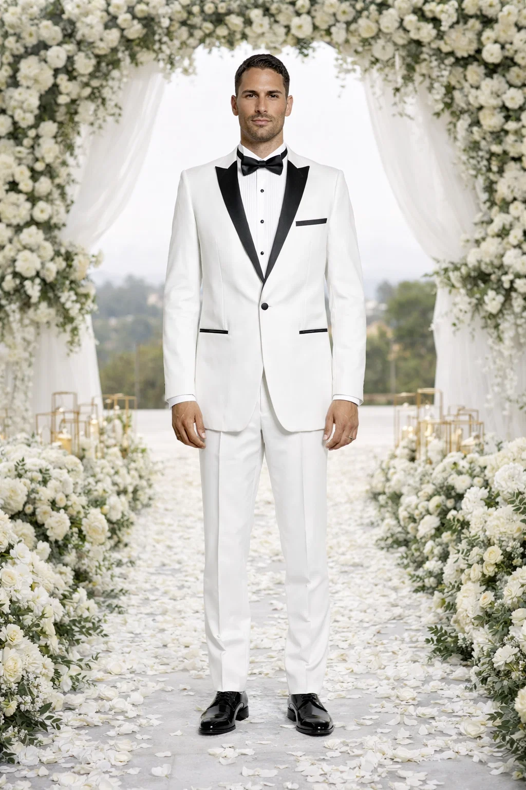 White Tuxedo with Black Peak Lapel Slim Fit - Wedding - Prom
