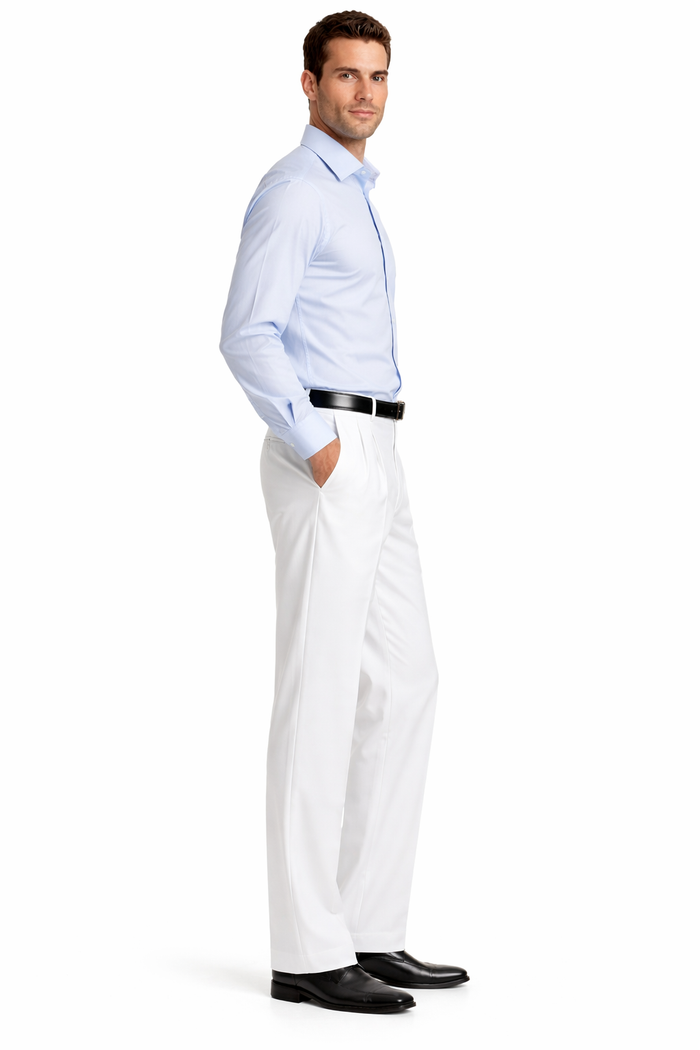 White Wide Leg Dress Pants Pleated baggy dress trousers unhemmed unfinished bottom - Cheap Priced Dress Slacks For Men On Sale