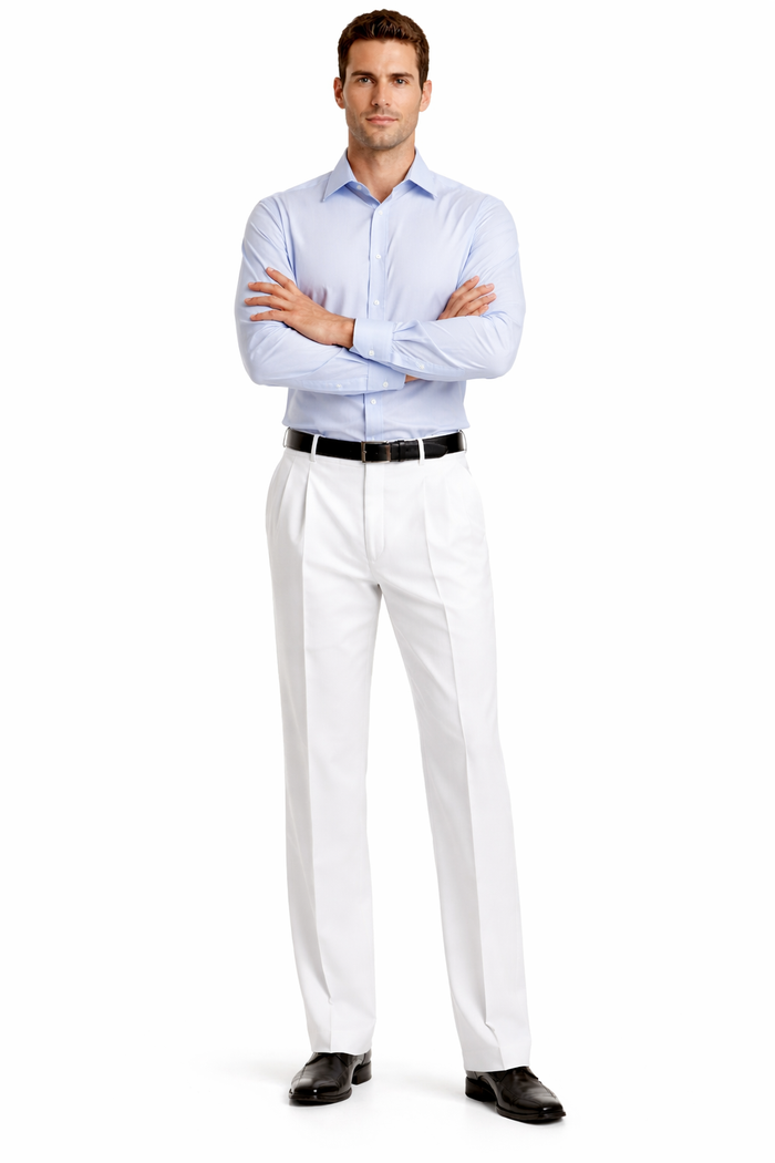 White Wide Leg Dress Pants Pleated baggy dress trousers unhemmed unfinished bottom - Cheap Priced Dress Slacks For Men On Sale