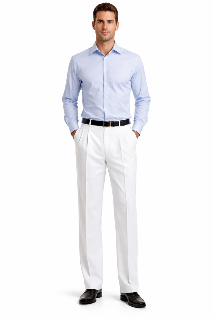 White Wide Leg Dress Pants Pleated baggy dress trousers unhemmed unfinished bottom - Cheap Priced Dress Slacks For Men On Sale