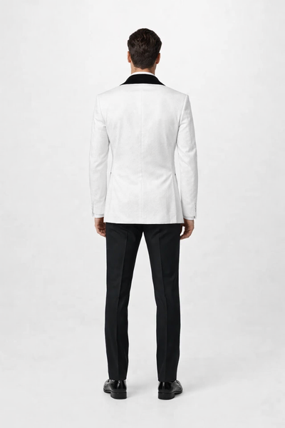 White with Black Velvet Lapel 3-Piece Tailored-Fit Tuxedo