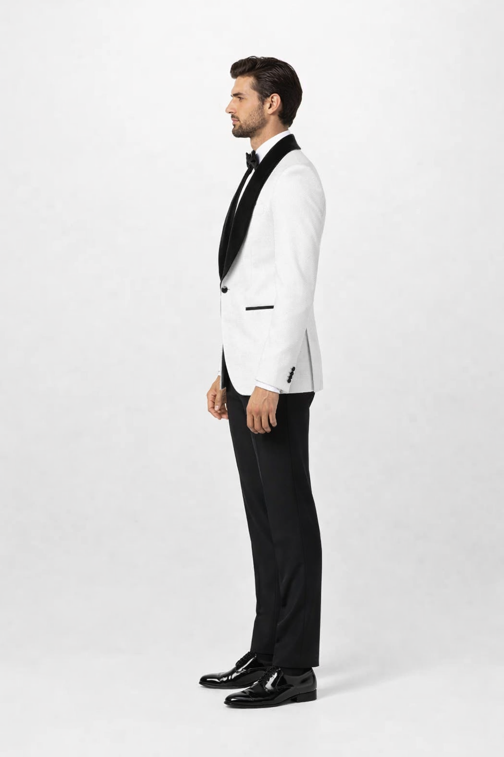 White with Black Velvet Lapel 3-Piece Tailored-Fit Tuxedo