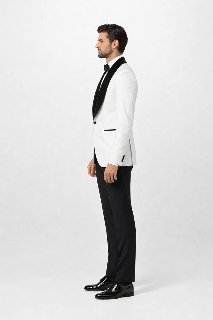 White with Black Velvet Lapel 3-Piece Tailored-Fit Tuxedo