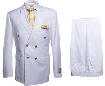 Rossi Man White Mens Double Breasted Suit Slim-fit Flat