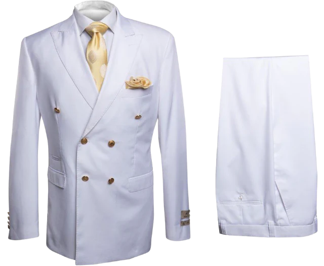Rossi Man White Mens Double Breasted Suit Slim-fit Flat