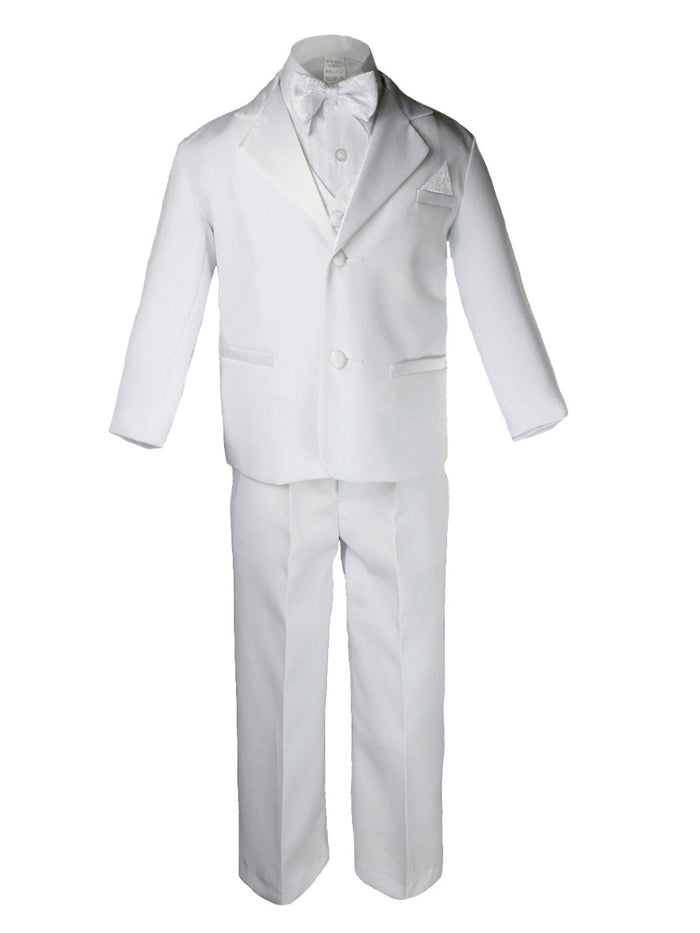 Boys 5 Piece White Tuxedo Set Sizes 2T-16