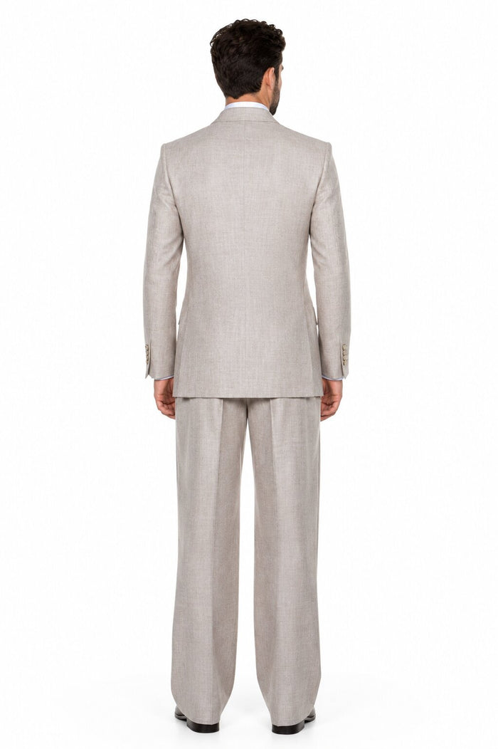 Suits With Baggy Pleated Pants - Wide Leg Pants 100% Wool - Classic Fit in Light Brown Color by Rossiman USA Men's Outlet
