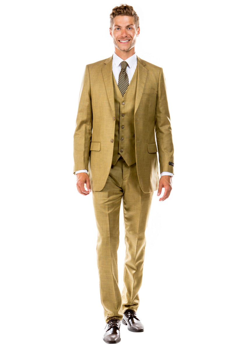 Men's Hybrid Fit Sharkskin Suit in Oatmeal Tan