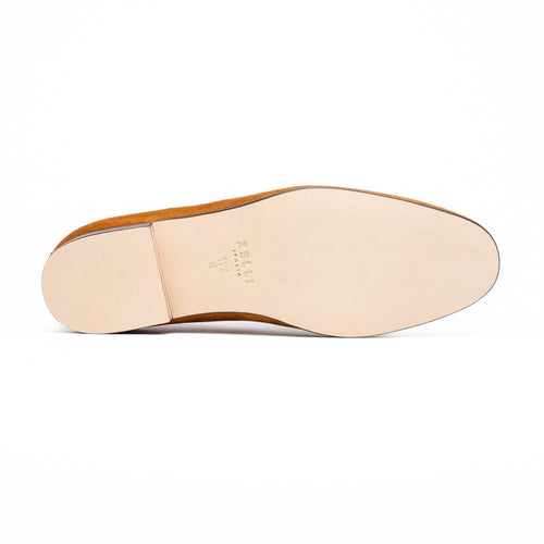 Zelli Sueded Goatskin Loafer with Crocodile Vamp in Cognac