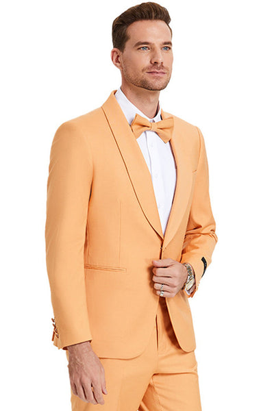 Men's Tangerine Orange Shawl Lapel Suit by Tazio Suits