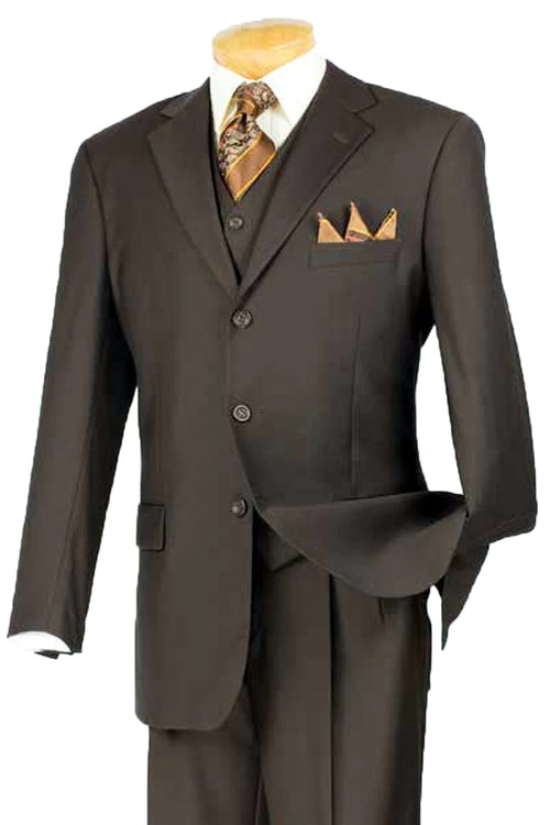 Mens 3 Button Classic Fit Vested Basic Suit in Brown by Fortino Landiin