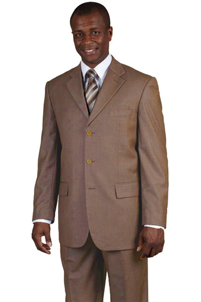 Mens Classic 3 Button Wool Feel Tonal Pinstripe Suit in Tan by Fortino Landiin