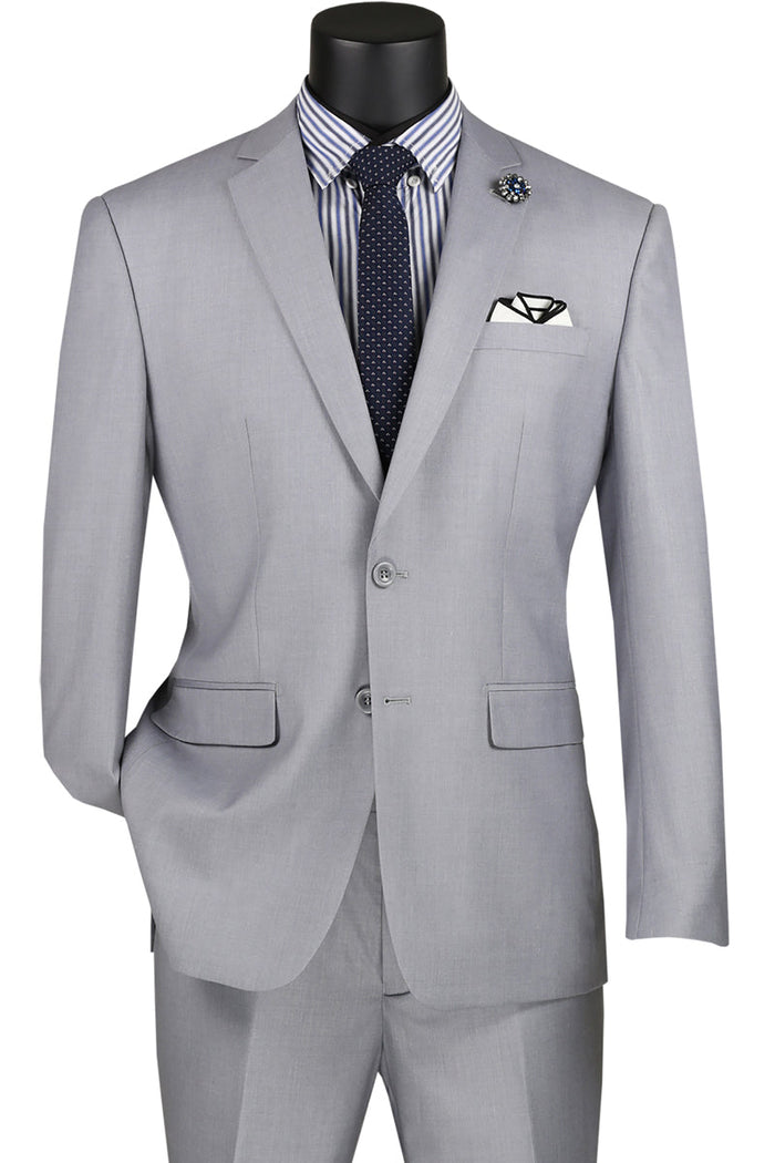 Modern Fit 2 Button Men's Suit in Light Grey - Basic Collection by Vinci