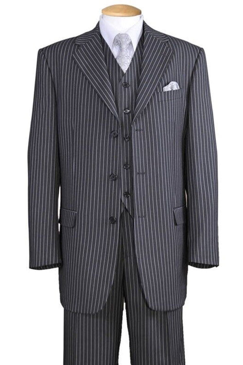 Mens 3 Button Bold 1920's Gangster Pinstripe Vested Suit in Grey by Fortino Landiin
