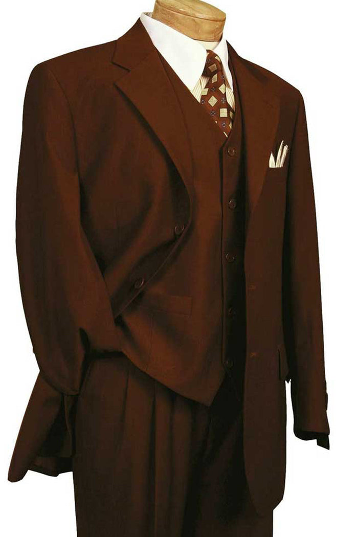 Mens 2 Button Vested Basic Wool Feel Suit in Olive by Vinci