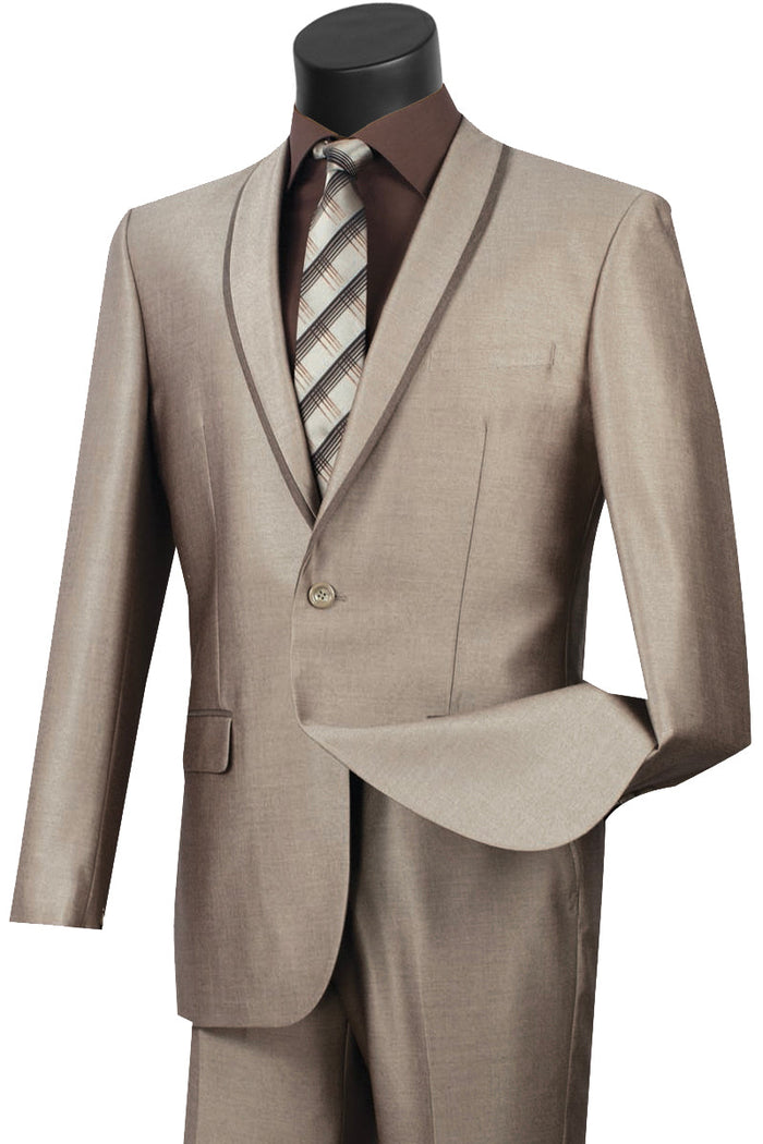 Mens 2 Buttton Slim Contrast Peak Lapel Tuxedo in Grey by Vinci