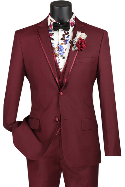 Men's Burgundy Vested Tuxedo in Slim Fit