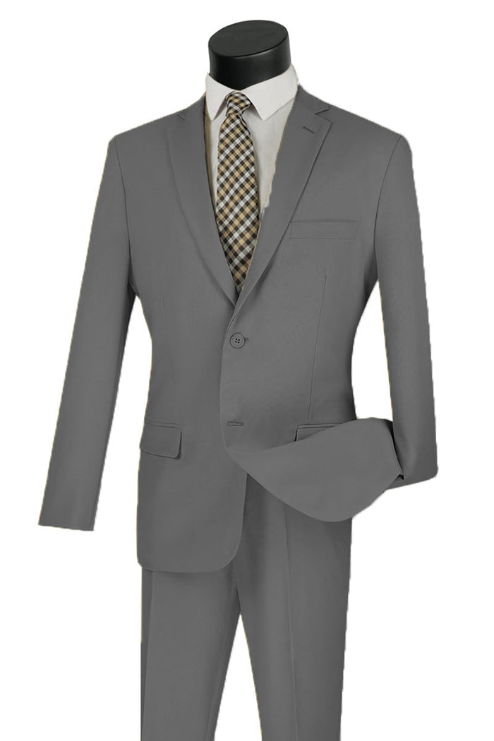 Mens Basic 2 Button Classic Fit Poplin Suit in Khaki by Vinci